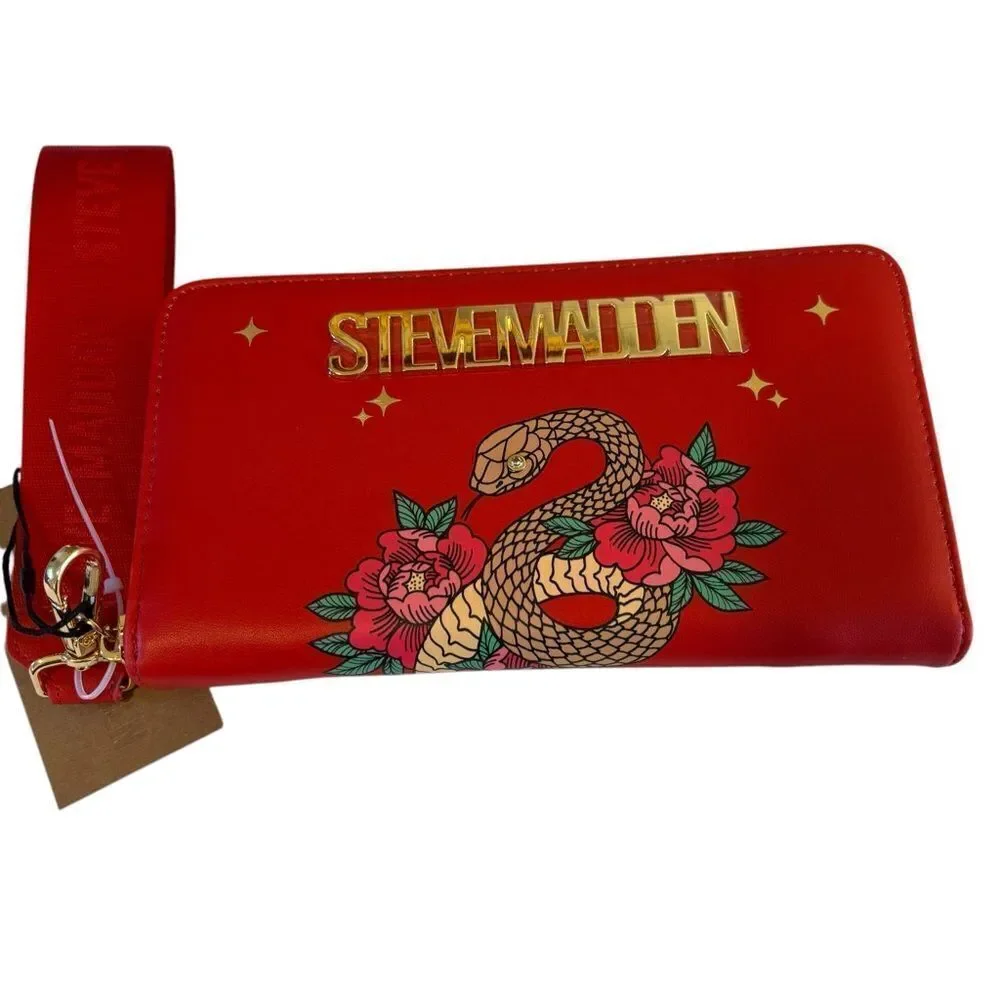 Steve Madden Year of the Snake Red Wallet/Wristlet with Floral Design.